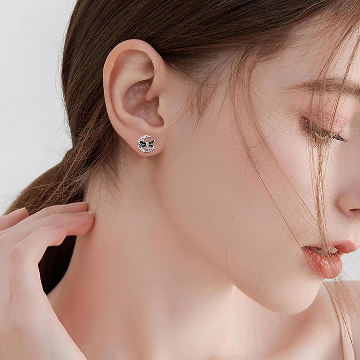 Celtic Moon Earrings 925 Sterling Silver Dragonfly Stud Earrings Irish Celtic Jewelry Gifts for Women