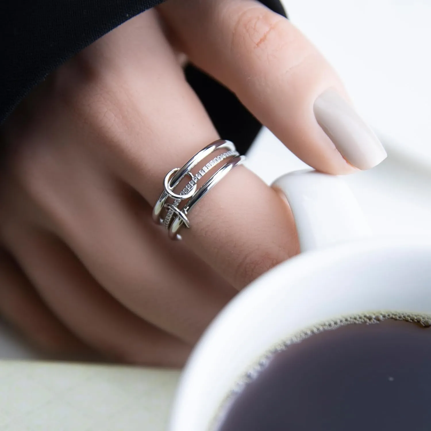 Ceniaioe Gold Rings for Women Fidget Ring Silver Oura Rings for Women Anxiety Ring Stackable Thumb Cubic Zirconia Stainless Steel Rings