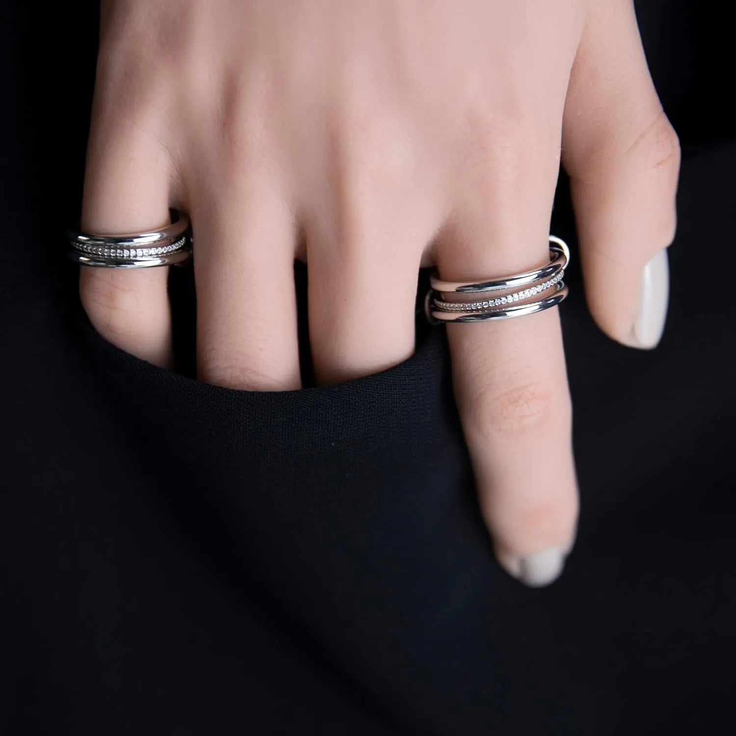 Ceniaioe Gold Rings for Women Fidget Ring Silver Oura Rings for Women Anxiety Ring Stackable Thumb Cubic Zirconia Stainless Steel Rings