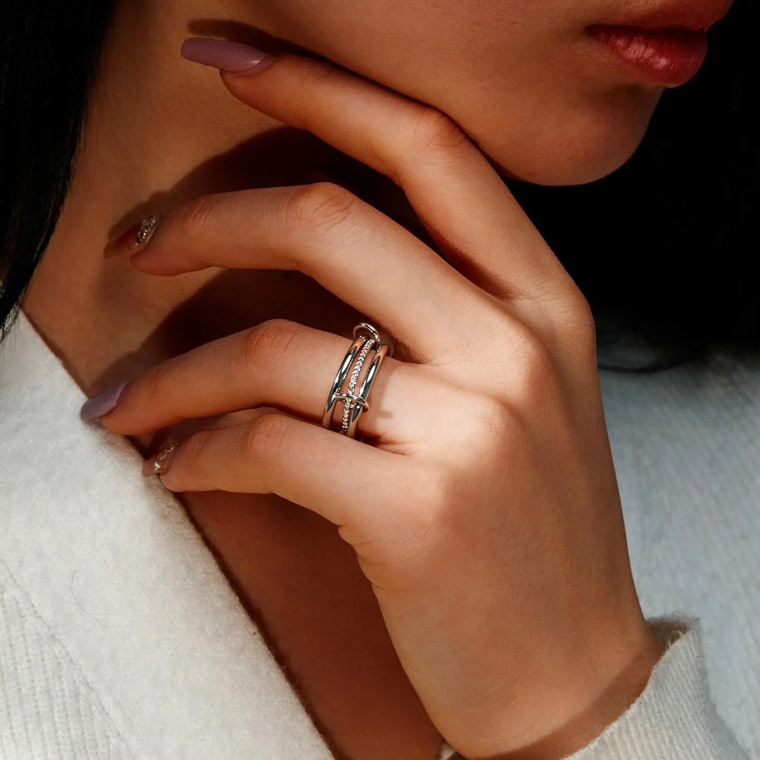 Ceniaioe Gold Rings for Women Fidget Ring Silver Oura Rings for Women Anxiety Ring Stackable Thumb Cubic Zirconia Stainless Steel Rings