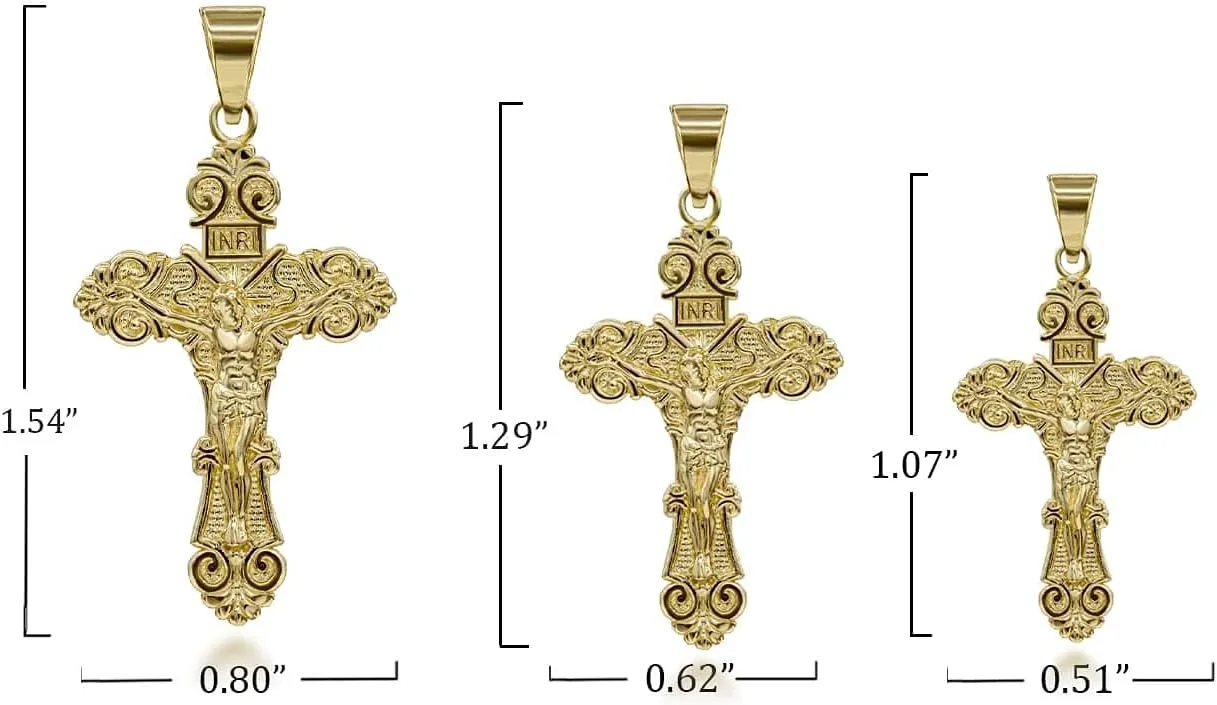 Certified 10k Gold Floral Crucifix Cross INRI Pendant (Medium)