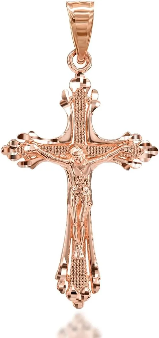 Certified 10k Gold Sparkle-Cut Crucifix Cross Pendant