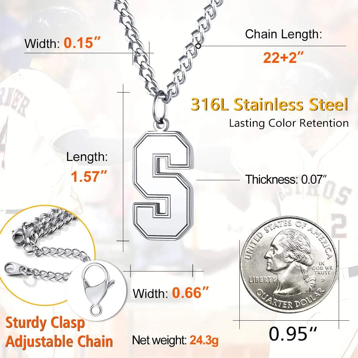 ChainsPro Men/Women Stunning Monogram Letter Necklace, A to Z Initial Charm with Chain-22 2"-Adjustable, 316L Stainless Steel/Gold Plated/Black (Send Gift Box)
