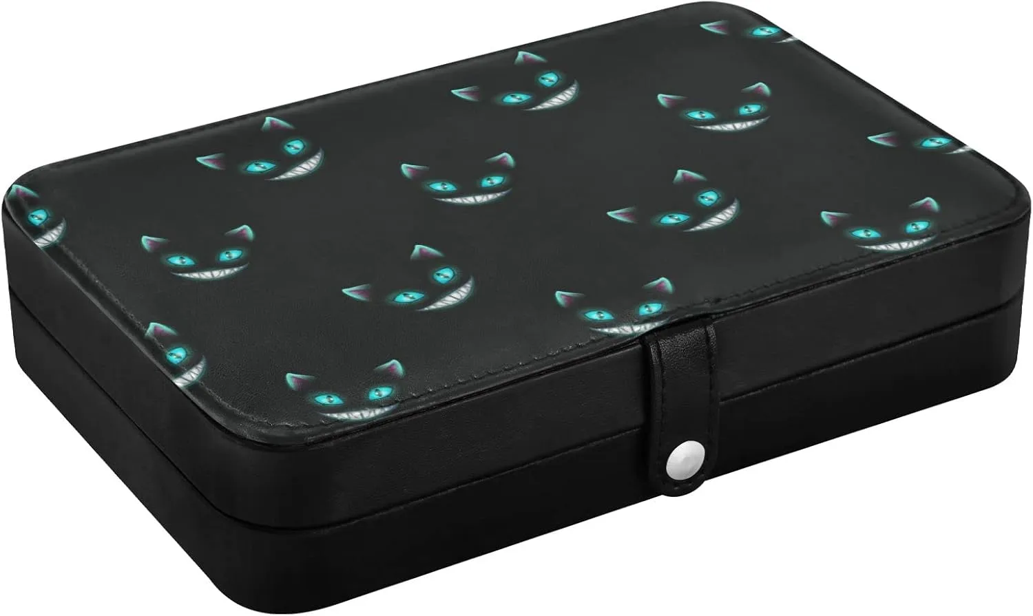 Cheshire Cat Texture Jewelry Box for Women Girls, PU Leather Jewelry Travel Organizer, Portable Small Jewelry Case, Personalized Jewelry Storage Holder for Ring Earrings Necklace Bracelet boxes