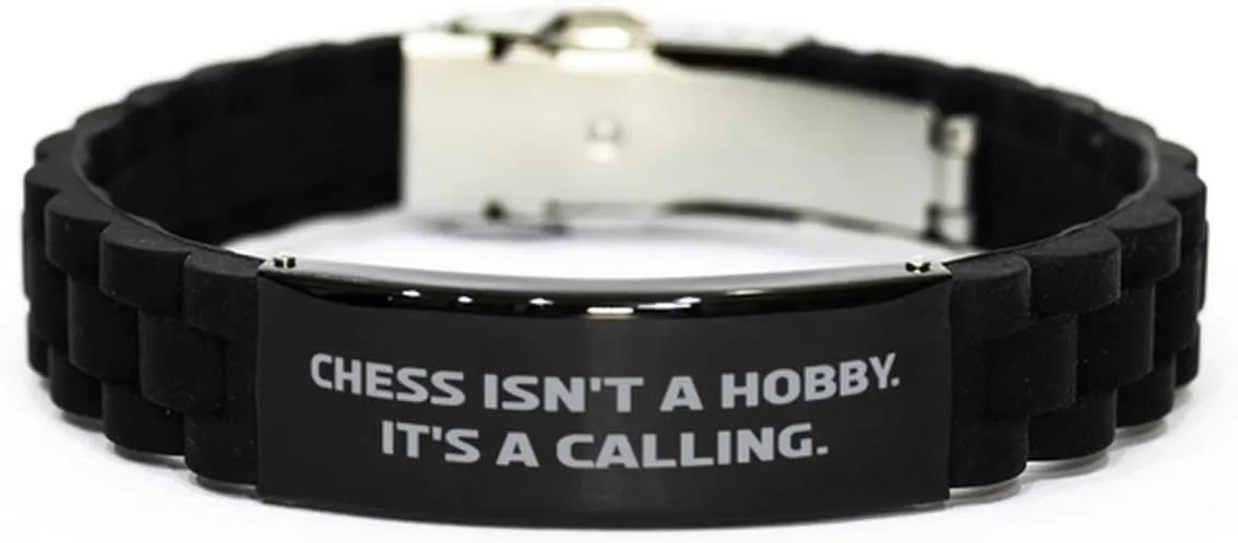 Chess Gifts for Men Women, Chess Isn't a Hobby, Reusable Chess Black Glidelock Clasp Bracelet, Engraved Bracelet from Friends, Black Friendship Bracelet, Black Friendship Bracelet Gift