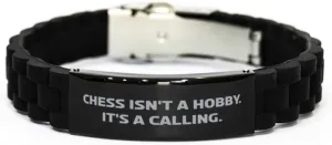 Chess Gifts for Men Women, Chess Isn't a Hobby, Reusable Chess Black Glidelock Clasp Bracelet, Engraved Bracelet from Friends, Black Friendship Bracelet, Black Friendship Bracelet Gift