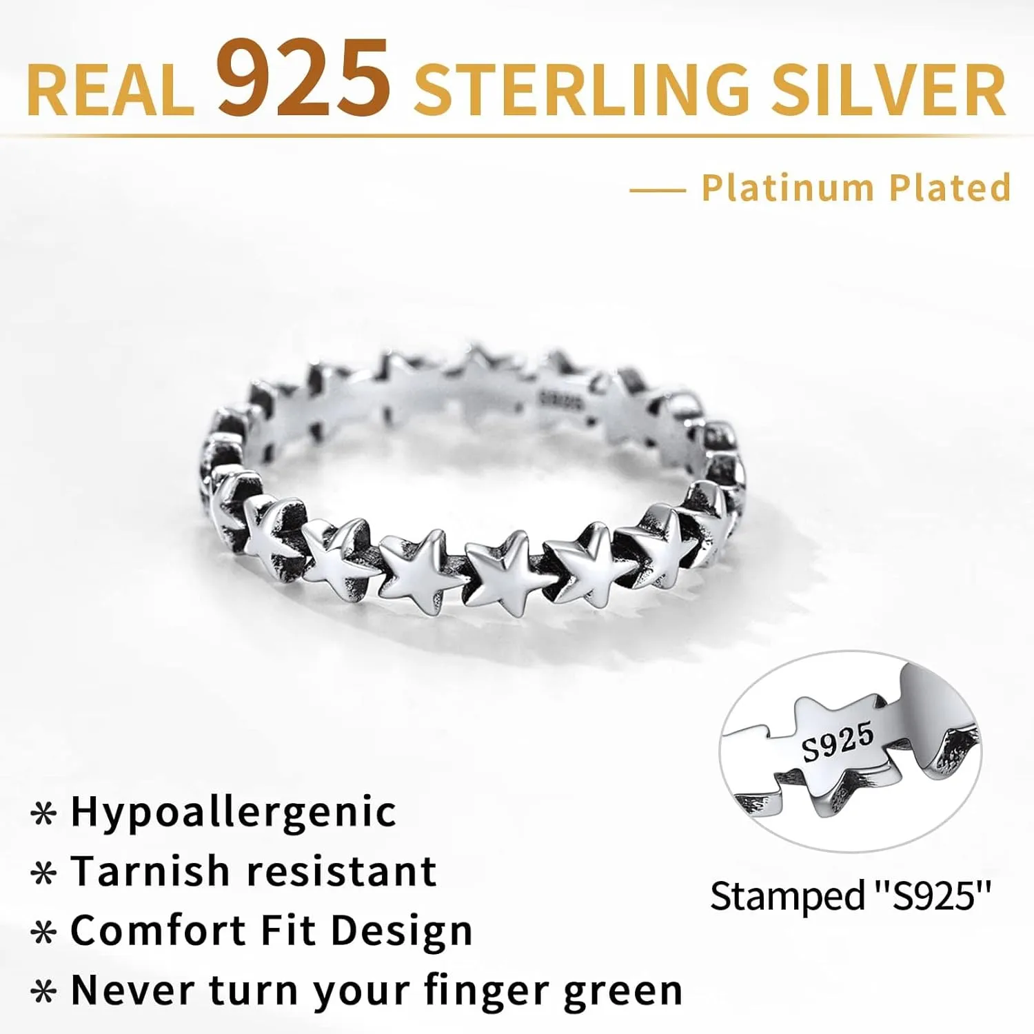 ChicSilver 925 Sterling Silver Ring 2mm Retro Evil Eye/Vine Stacking Rings Eternity Wedding Band for Women Size 5-12(with Gift Box)