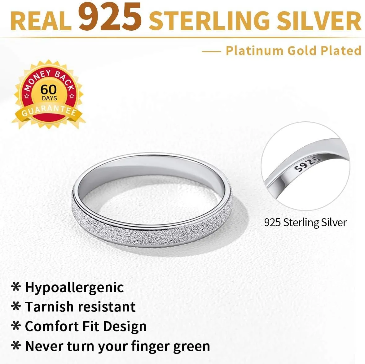 ChicSilver 925 Sterling Silver Ring Customizable Sandblast Finish/Multi-Faceted Ring Wedding Band Comfort Fit Size 4-12 (with Gift Box)