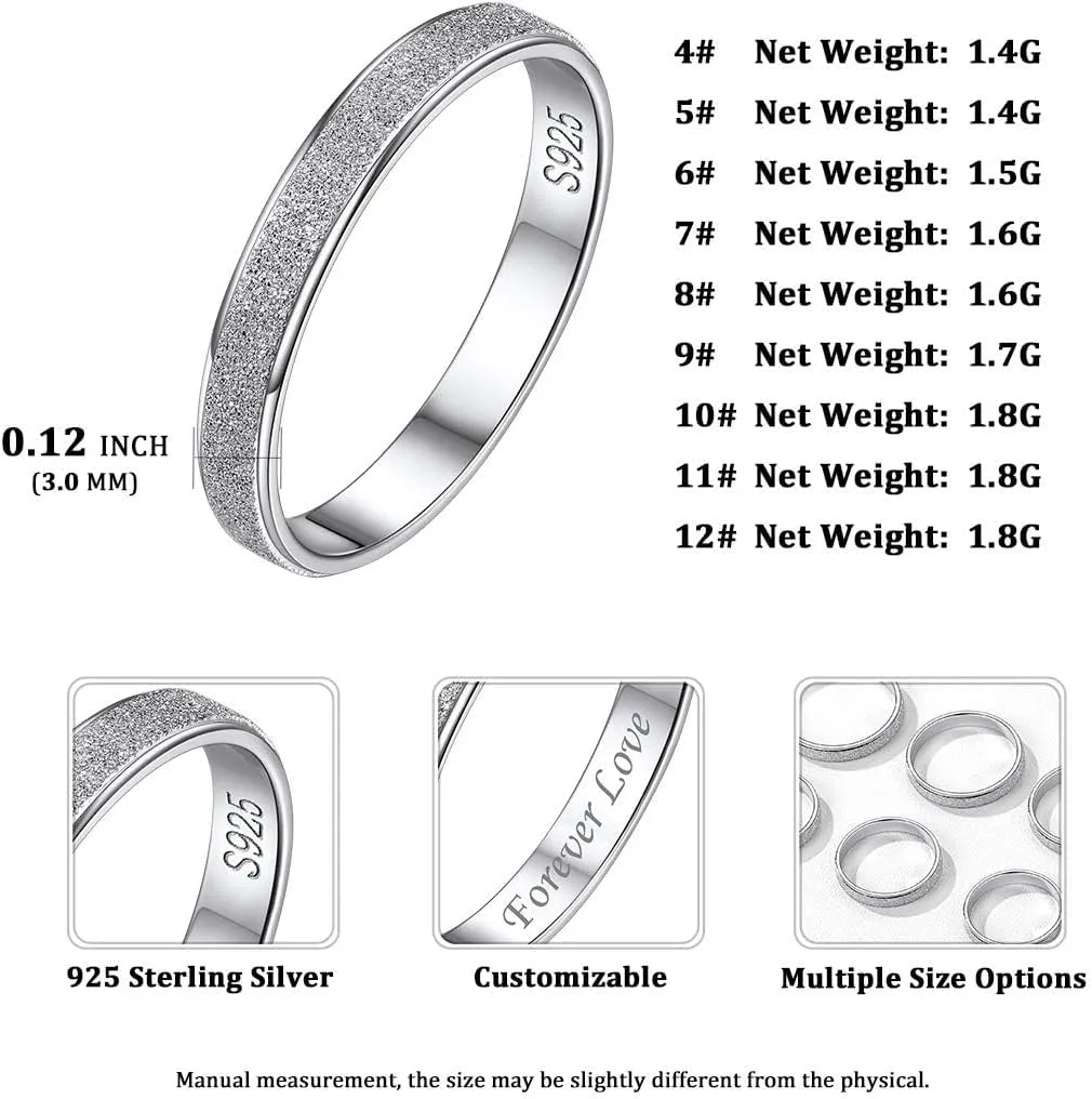 ChicSilver 925 Sterling Silver Ring Customizable Sandblast Finish/Multi-Faceted Ring Wedding Band Comfort Fit Size 4-12 (with Gift Box)