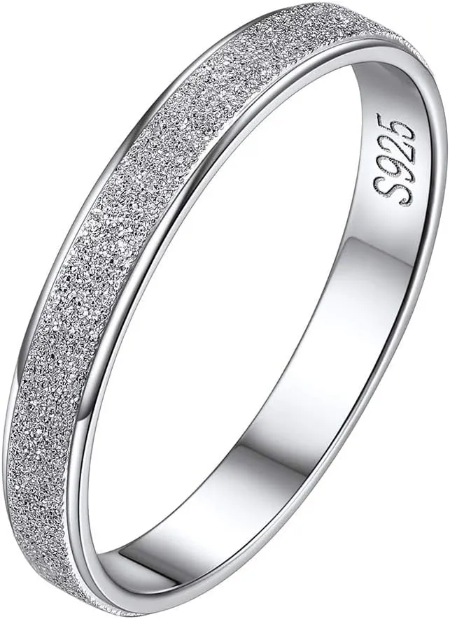 ChicSilver 925 Sterling Silver Ring Customizable Sandblast Finish/Multi-Faceted Ring Wedding Band Comfort Fit Size 4-12 (with Gift Box)