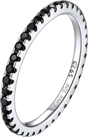 ChicSilver Personalized 2MM 925 Sterling Silver CZ Cubic Zirconia Stackable Ring Eternity Wedding Engagement Band for Women Size 4-12, Silver/Rose Gold