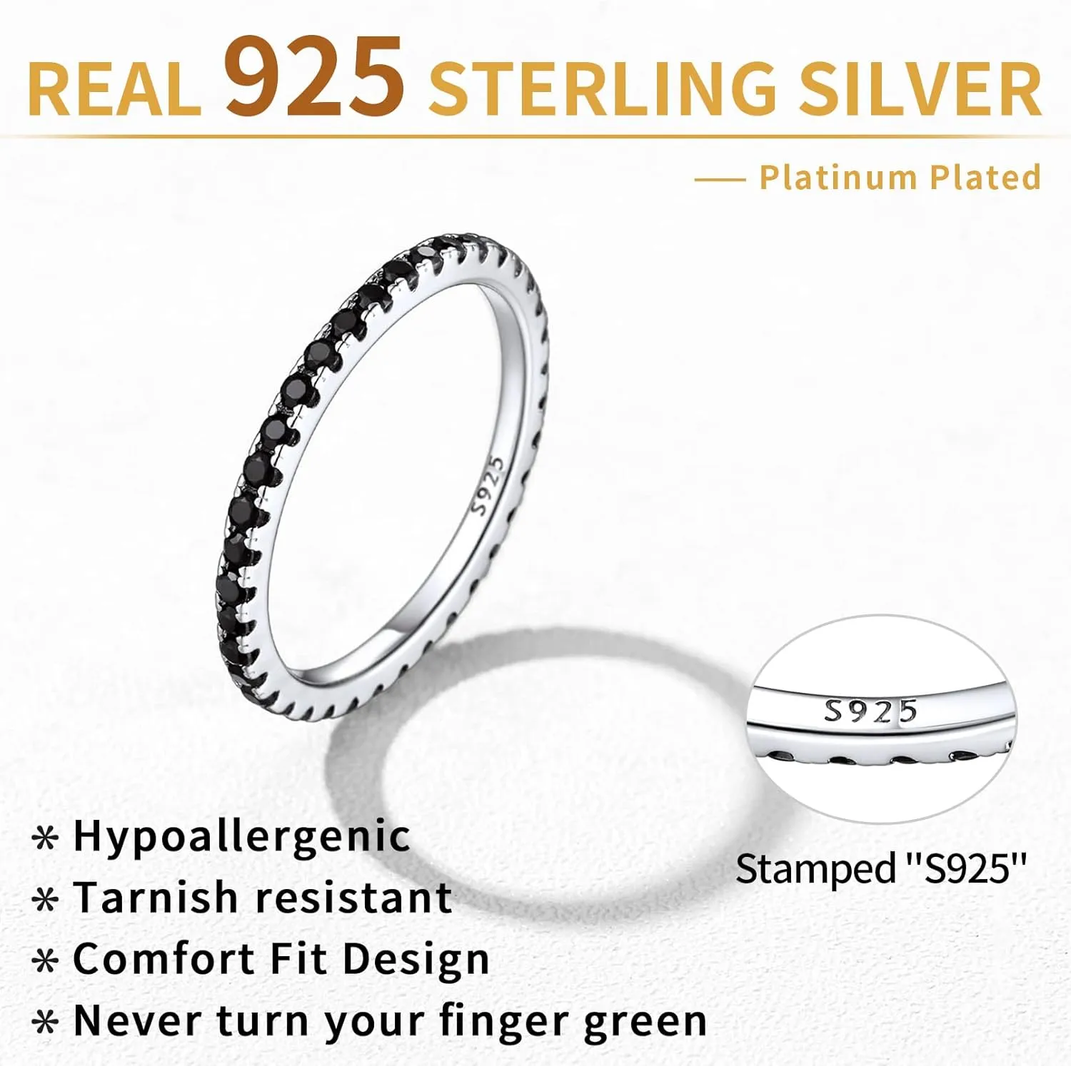 ChicSilver Personalized 2MM 925 Sterling Silver CZ Cubic Zirconia Stackable Ring Eternity Wedding Engagement Band for Women Size 4-12, Silver/Rose Gold