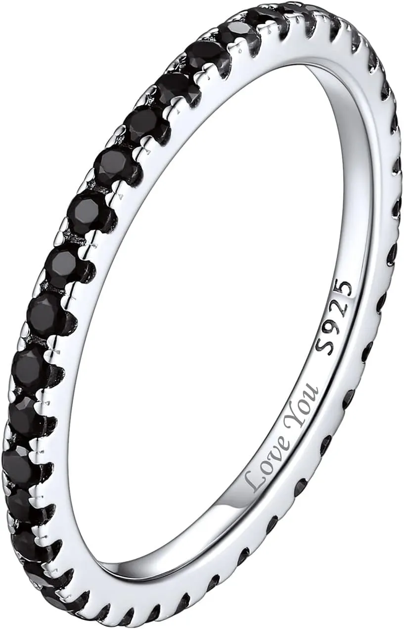 ChicSilver Personalized 2MM 925 Sterling Silver CZ Cubic Zirconia Stackable Ring Eternity Wedding Engagement Band for Women Size 4-12, Silver/Rose Gold