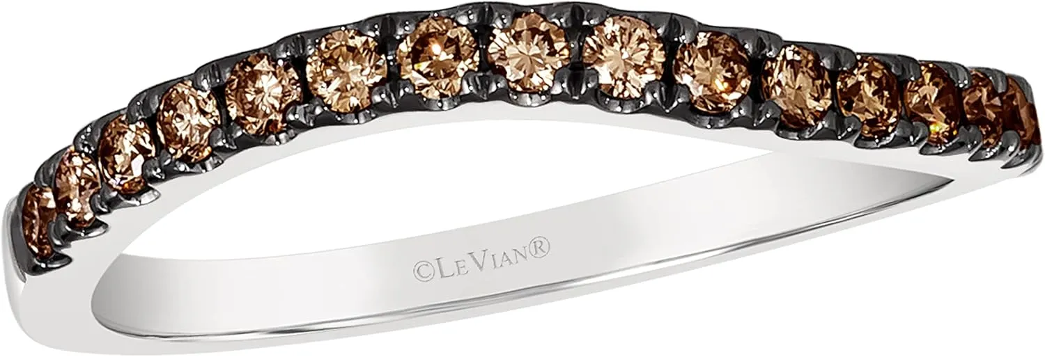 Chocolate Diamond or Gemstone Wavy Stackable Band Ring for Women in 14k White or Yellow Gold Blue Sapphire Green Emerald Red Ruby Anniversary Promise Ring Size 5 to 10 by LeVian