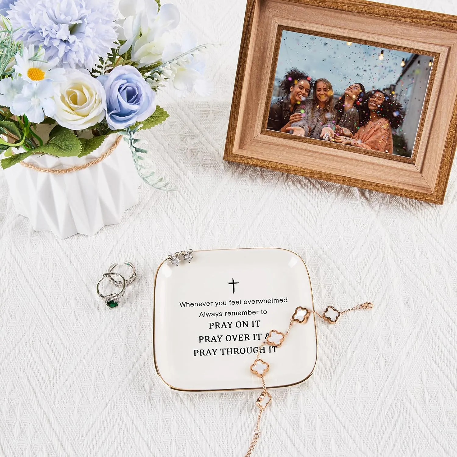 Christian Gifts Inspirational Gifts for Women Jewelry Dish Ring Trinket Tray, Cheer Up Encouragement Religious Gift Spiritual Gift Bible Faith Gifts for Women Birthday Christmas Mother's Day