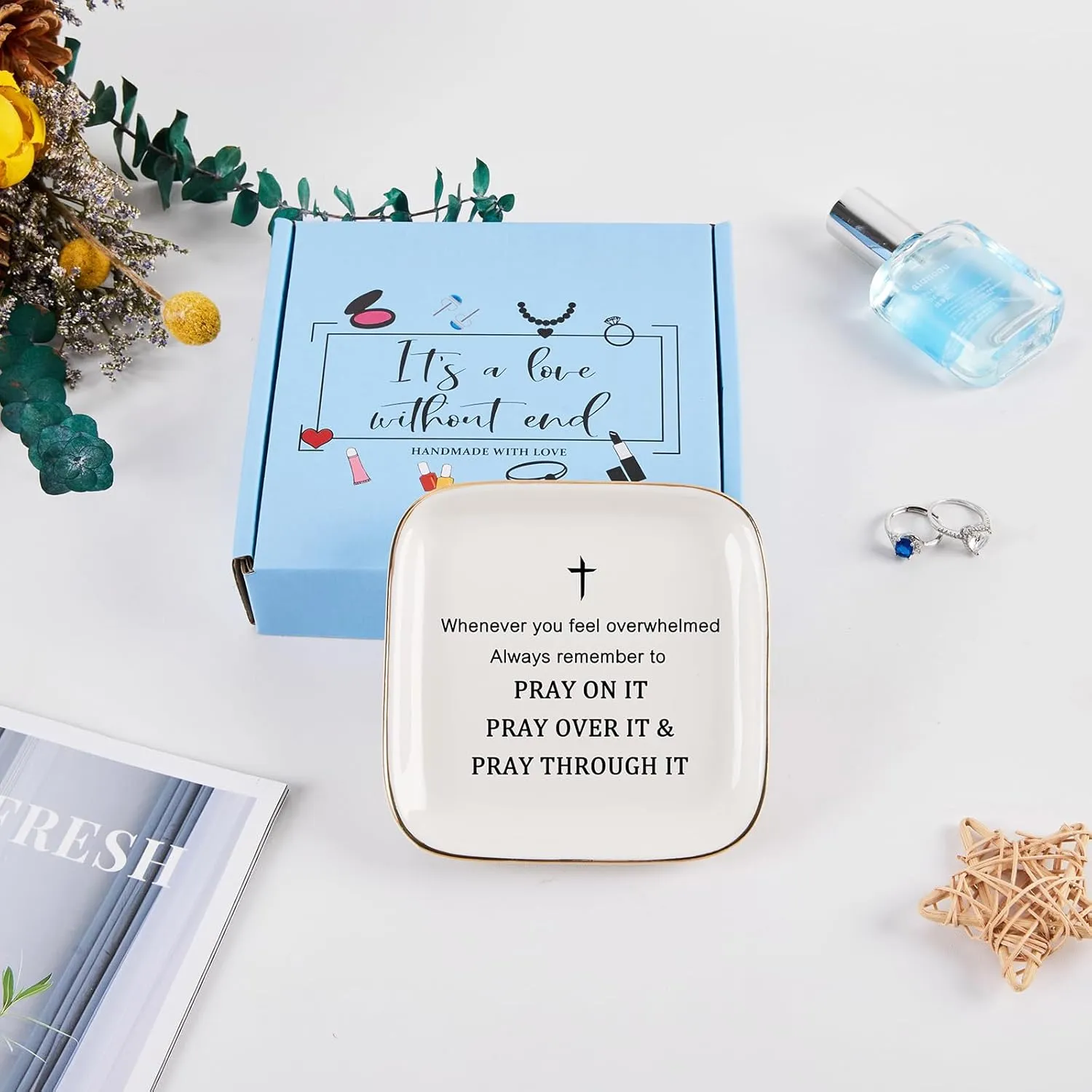 Christian Gifts Inspirational Gifts for Women Jewelry Dish Ring Trinket Tray, Cheer Up Encouragement Religious Gift Spiritual Gift Bible Faith Gifts for Women Birthday Christmas Mother's Day