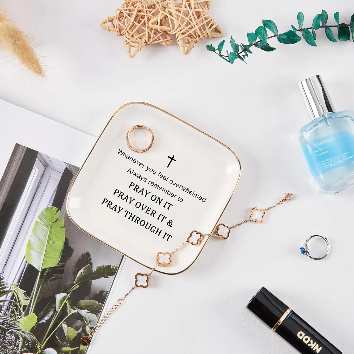 Christian Gifts Inspirational Gifts for Women Jewelry Dish Ring Trinket Tray, Cheer Up Encouragement Religious Gift Spiritual Gift Bible Faith Gifts for Women Birthday Christmas Mother's Day