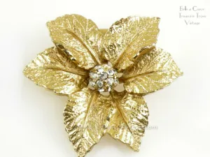 Christmas Poinsettia Brooch with Rhinestones Signed Judy Lee