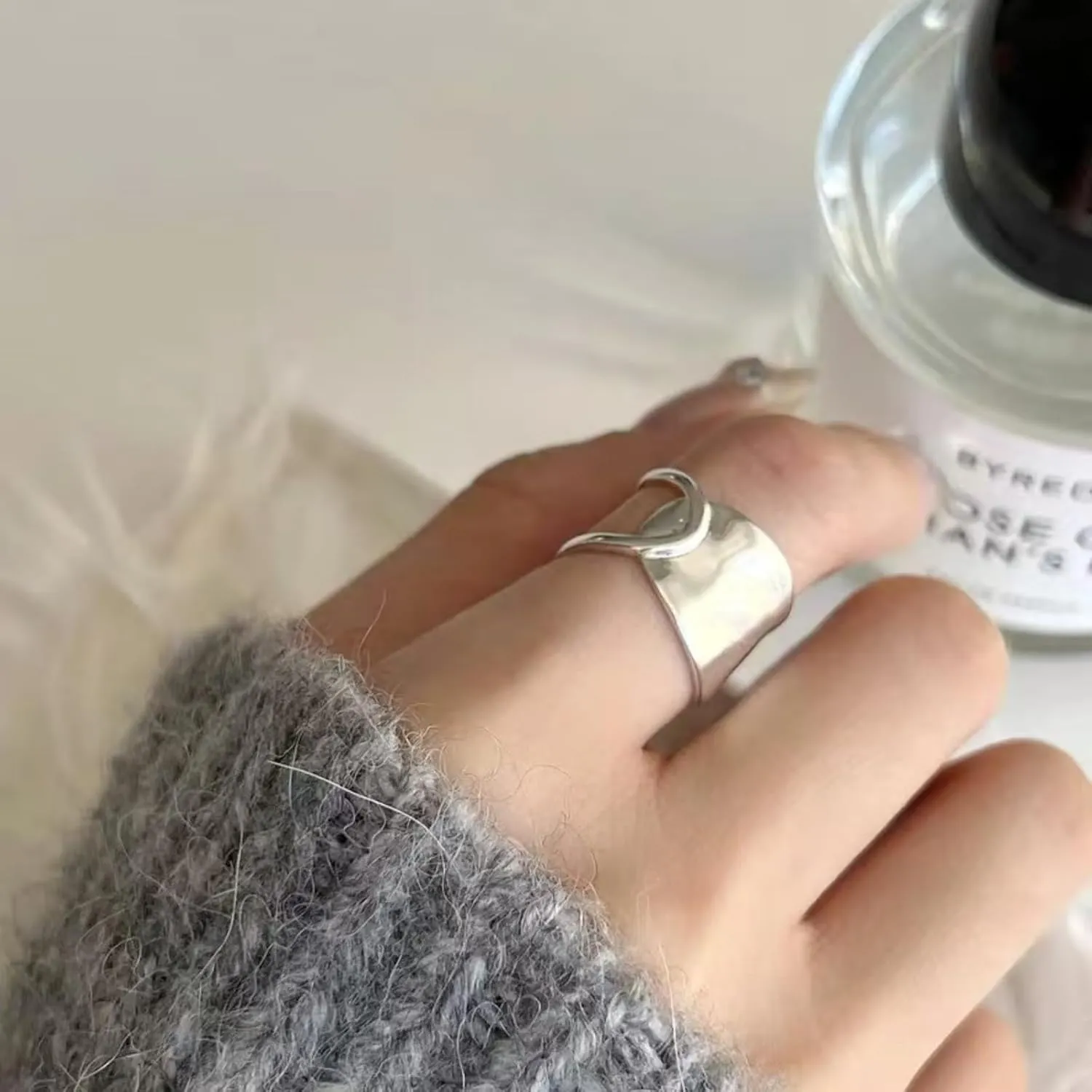 Chunky Knot Thumb Ring for Women Statement Knuckle Ring Adjustable Open Silver Ring Jewelry