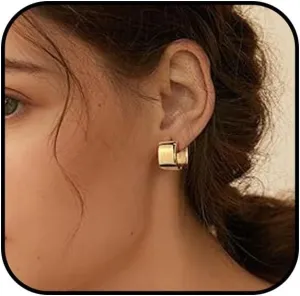 Chunky Square Hoop Earrings for Women Gold Silver Square Stud Earrings Statement Cute Huggies Earrings Small Geometric Hoop Earrings Trendy Delicate Minimalist Square Accessories Jewelry