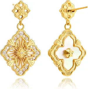 Cicy Bell Four Leaf Clover Dangle Earrings for Women Lucky 18k Gold Plated Cubic Zirconia Trendy Drop Earrings Jewelry Gift