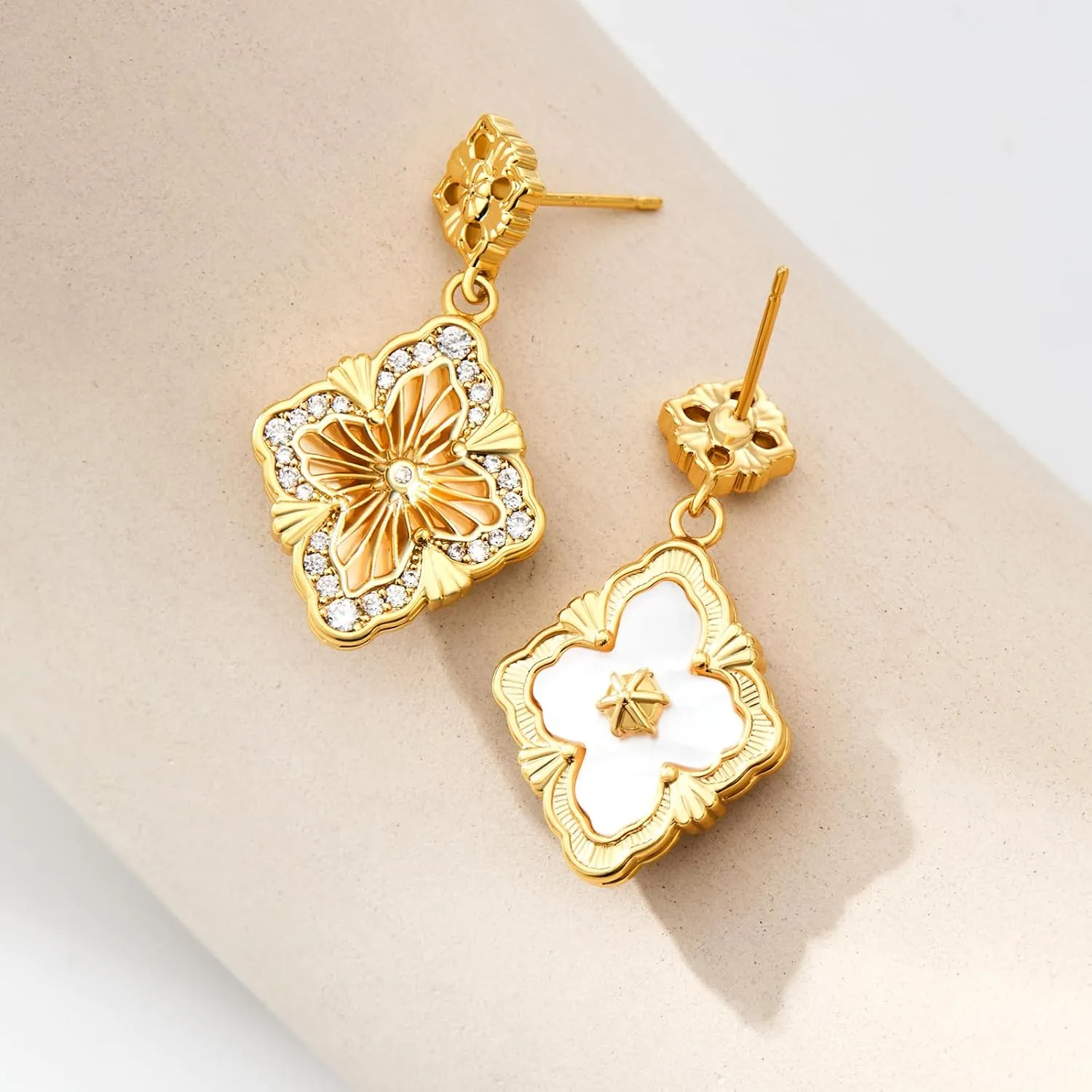 Cicy Bell Four Leaf Clover Dangle Earrings for Women Lucky 18k Gold Plated Cubic Zirconia Trendy Drop Earrings Jewelry Gift