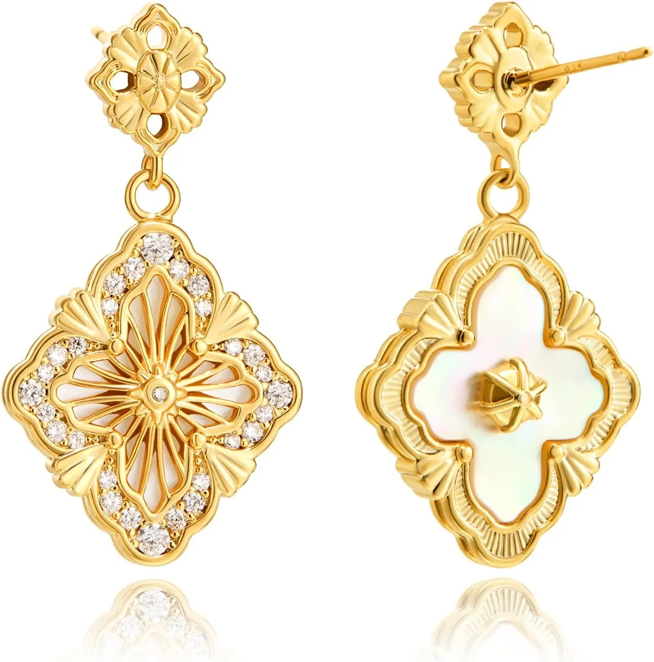 Cicy Bell Four Leaf Clover Dangle Earrings for Women Lucky 18k Gold Plated Cubic Zirconia Trendy Drop Earrings Jewelry Gift