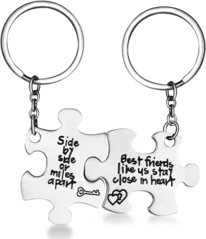 CJ&M Stainless Steel Side By Side Or Miles Apart Best Friends Necklaces Set/keychain Set,Friendship Gifts Jewelry