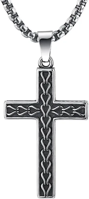 Classic Black Mens Titanium Cross Necklace Pendant,22.5 Rolo Curb Chain by 2ndLink