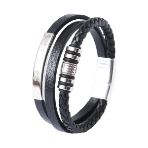 Classic Multilayer Braided Genuine Leather Bracelet (Black)