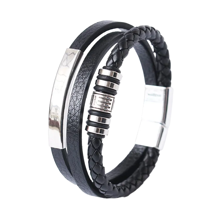 Classic Multilayer Braided Genuine Leather Bracelet (Black)