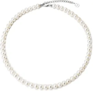 Classic Round Freshwater Pearl Necklace for Women, 7-8mm AAAA Grade Pearls, Stainless Steel Adjustable Pearl Strand, Elegant Jewelry Gift