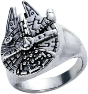 Classic Sci-Fi Wars Movie Millennium Falcon 3D Stainless Steel Cosplay Metal Ring