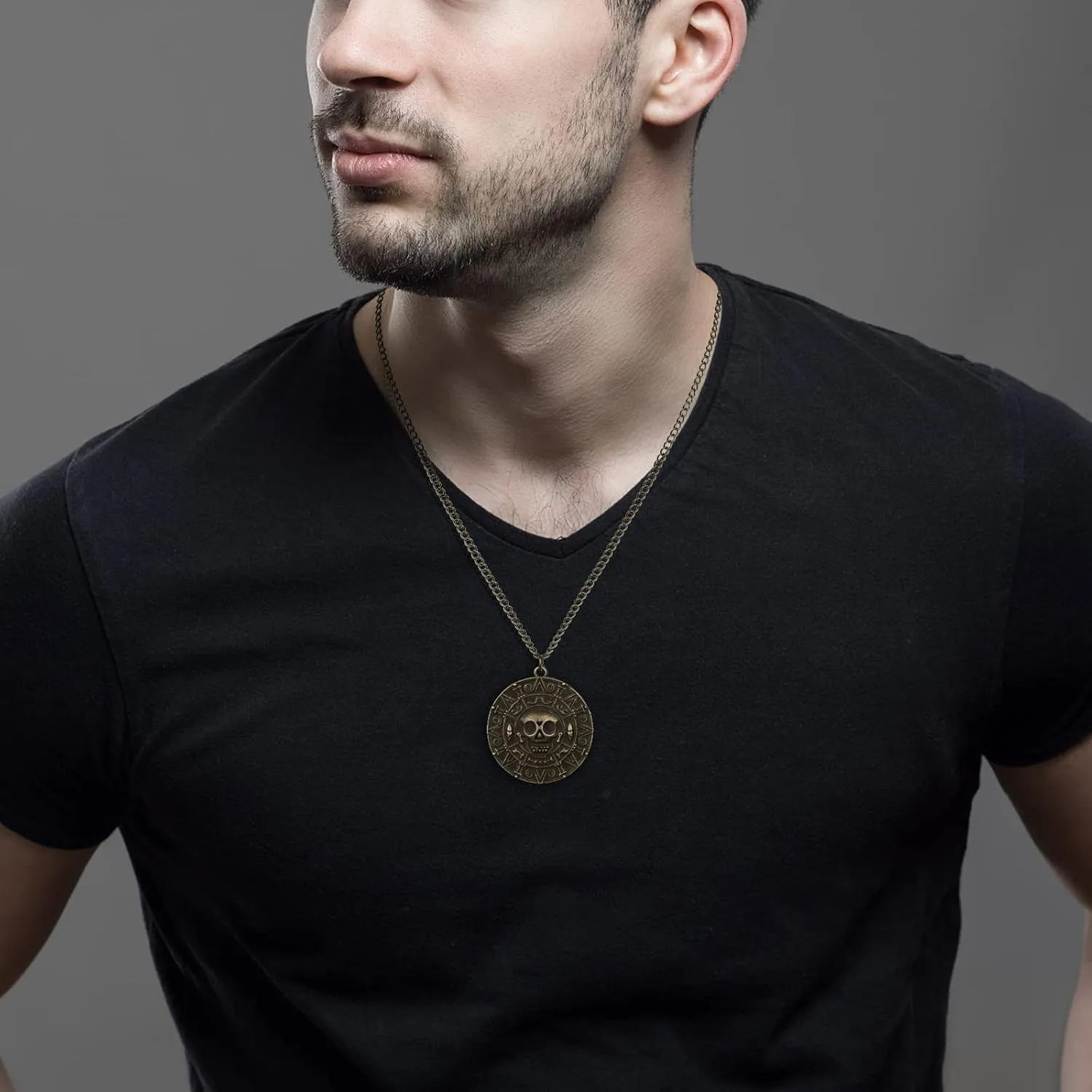 Classic Skull Necklace Pirates of The Caribbean Movies Cursed Aztec Coin Jewelry for Men Choker