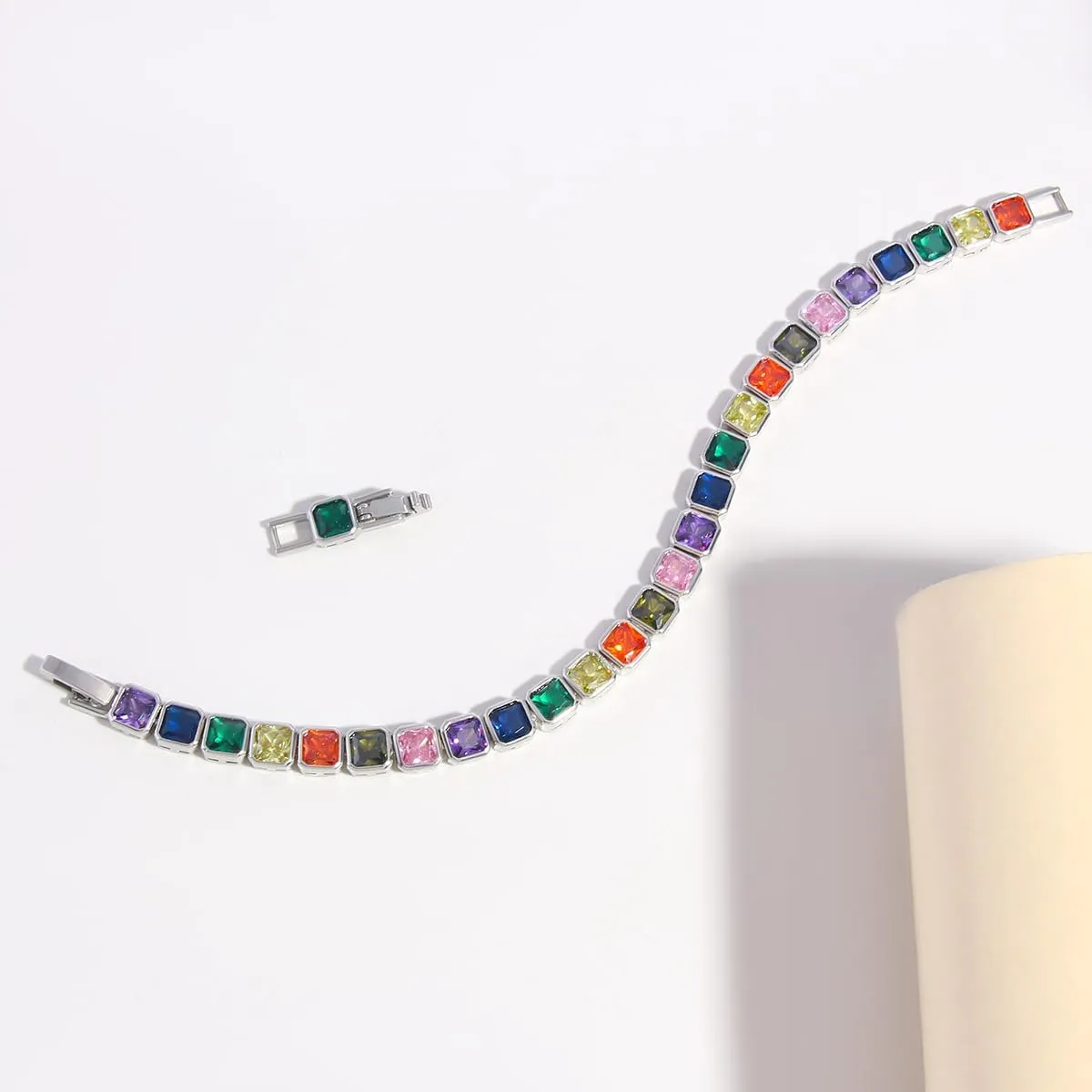 Classic Tennis Bracelet Adjustable Silver Color Stackable Chain Bracelet Colorful Cubic Zirconia Jewelry