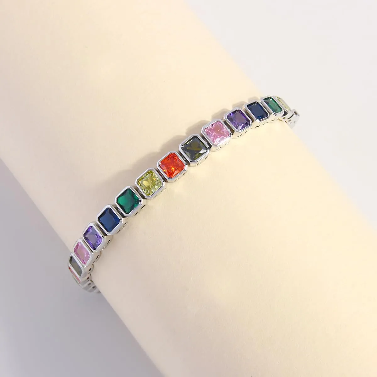 Classic Tennis Bracelet Adjustable Silver Color Stackable Chain Bracelet Colorful Cubic Zirconia Jewelry