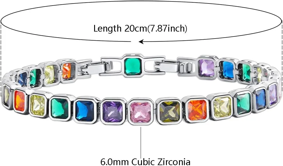 Classic Tennis Bracelet Adjustable Silver Color Stackable Chain Bracelet Colorful Cubic Zirconia Jewelry
