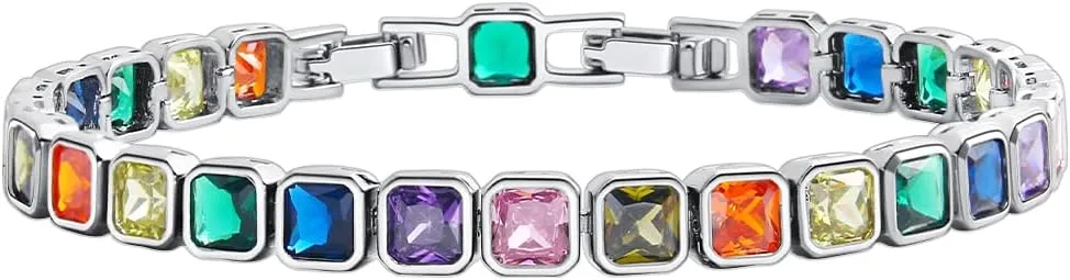 Classic Tennis Bracelet Adjustable Silver Color Stackable Chain Bracelet Colorful Cubic Zirconia Jewelry