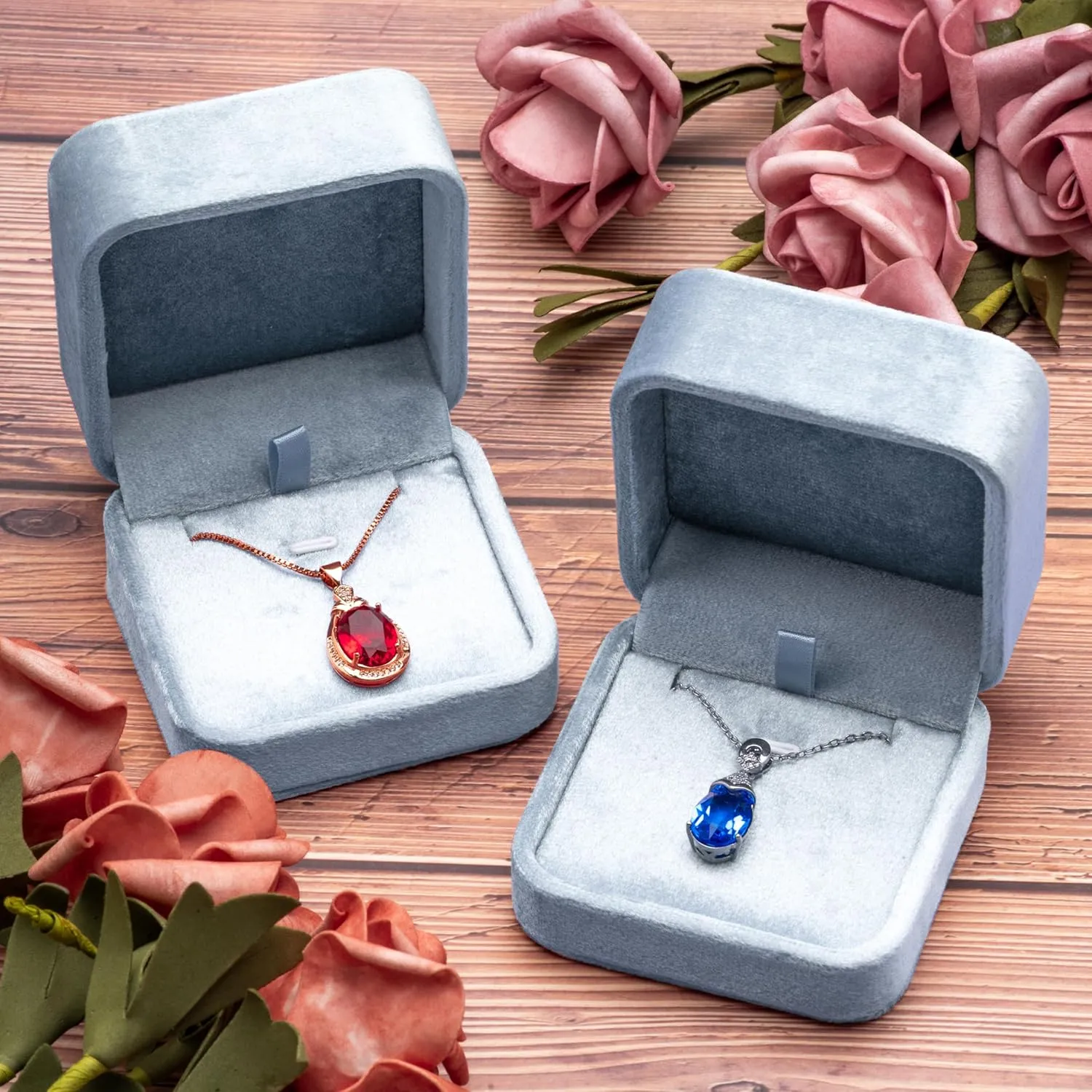 Classic Velvet Jewelry Gift Box Case for Necklace Pendant (Light Ocean Blue)