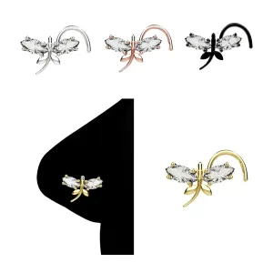 Clear Gems Dragonfly L Shape Unique Nose Ring Piercing Jewelry Indian Nose Ring