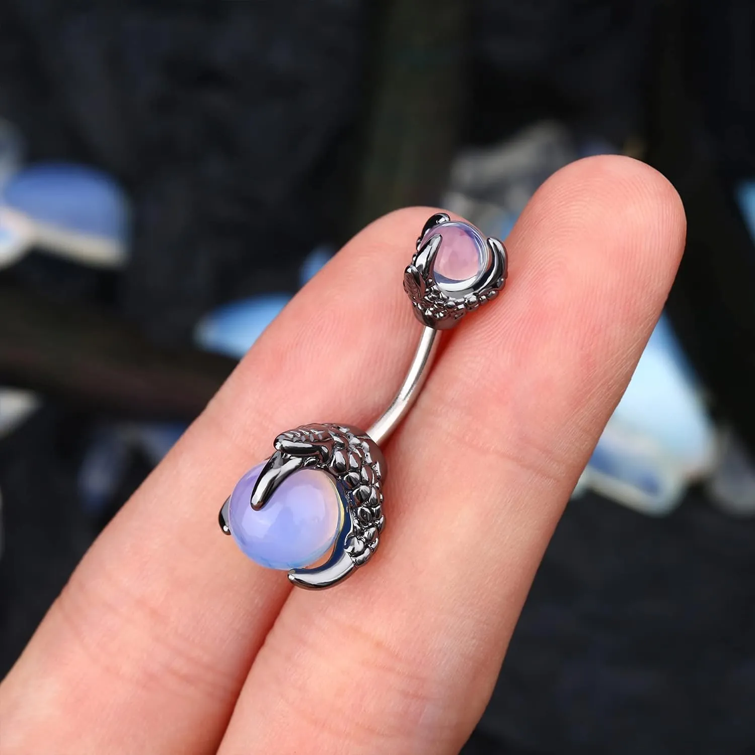 CM Crareesi Mania Skull Hand Halloween Belly Button Rings Natural Stone Claw Piercing Navel Rings for Women
