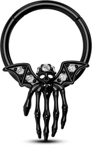 Cocharm Black Skeleton Septum Ring 16g - Skull Claw Halloween Piercing