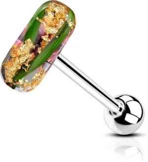COCHARM G23 Titanium Gold Foil Tongue Ring 14g Plastic Flower Barbell Long Bar Cute Women Piercing