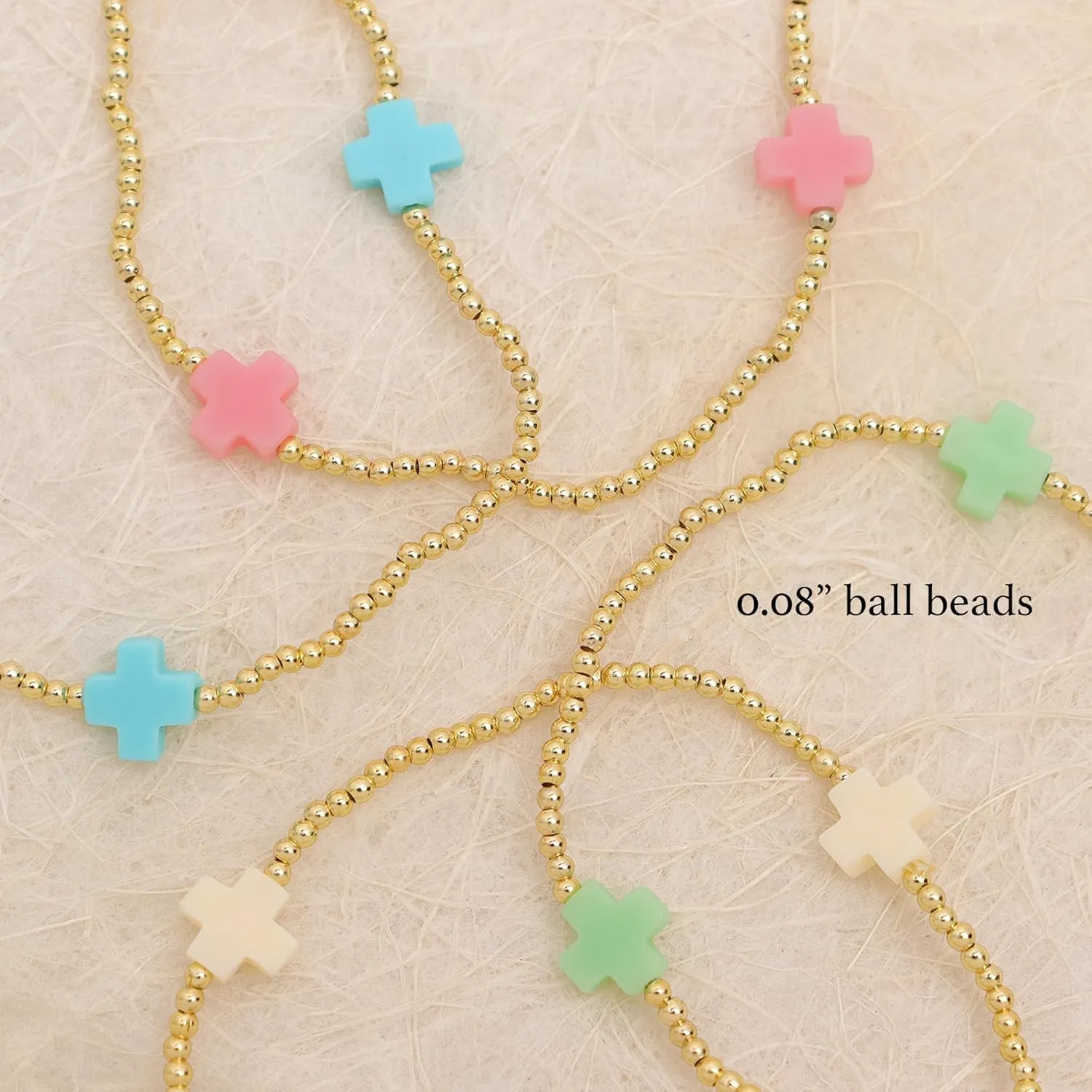 Colorful Cross Gold Beaded Stack Bracelets Stack for Women, Boho Handmade Beads Stackable Stretch Friendship Prom Holiday Jewelry Gift.