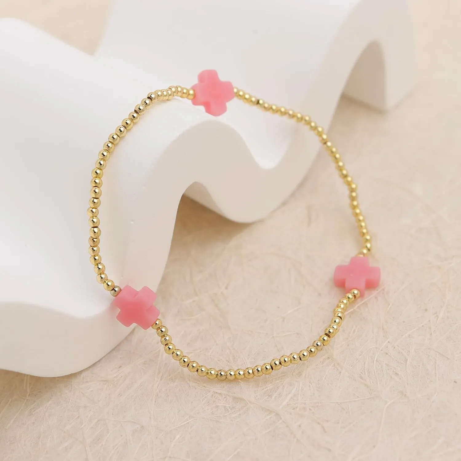Colorful Cross Gold Beaded Stack Bracelets Stack for Women, Boho Handmade Beads Stackable Stretch Friendship Prom Holiday Jewelry Gift.