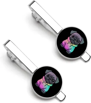 Colorful Pug Tie Clip Classic Necktie Bar Pinch Clothing Accessories for Wedding Party Business