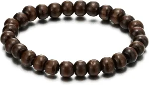 COOLSTEELANDBEYOND Classic Mens Womens Wood Beads Bracelet, 8mm Tibetan Beads Prayer Mala, Stretchable