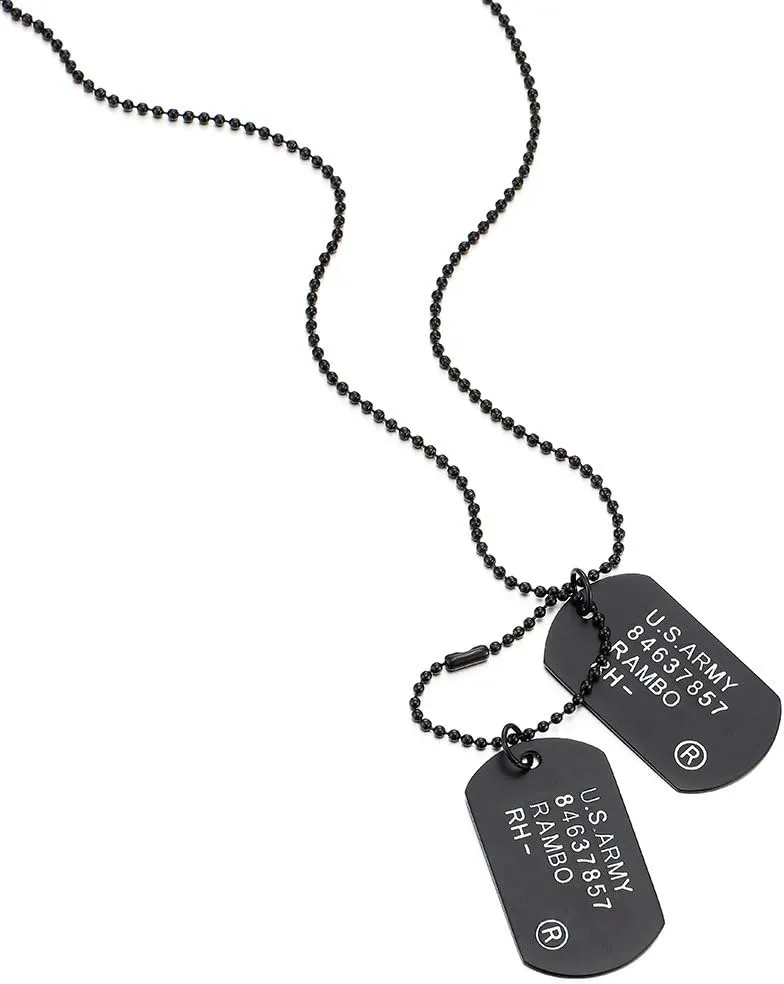 COOLSTEELANDBEYOND Classic Two-Pieces Mens Military Army Dog Tag Pendant Necklace with Ball Chain