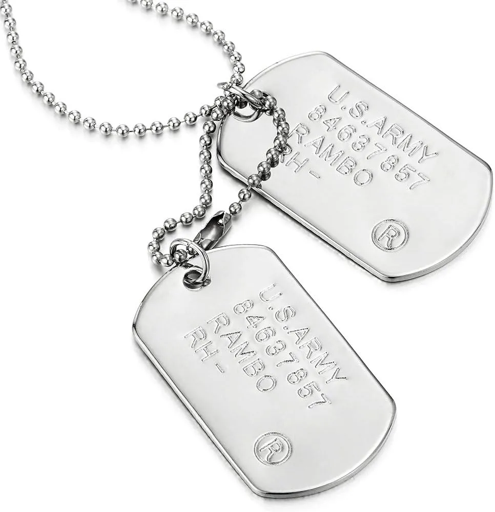 COOLSTEELANDBEYOND Classic Two-Pieces Mens Military Army Dog Tag Pendant Necklace with Ball Chain