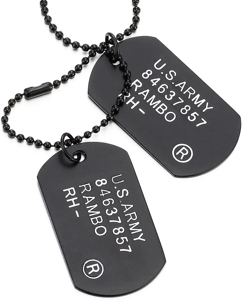 COOLSTEELANDBEYOND Classic Two-Pieces Mens Military Army Dog Tag Pendant Necklace with Ball Chain